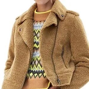 Zara Teddy Biker Jacket - Camel XS